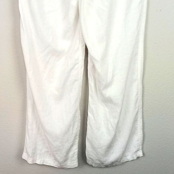 Kenar Women White Drawstring Straight Leg 100% Linen Pants sz L - Picture 7 of 8